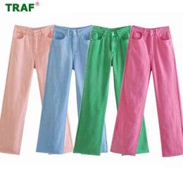 TRAF Za Rose Y2K Baggy Jeans Woman High Waist Denim Trousers Women Summer Wide Leg Fashion Streetwear 211129