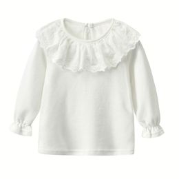 Kids White Shirts For Baby Girl Long Sleeve Ruffle Doll Collar Girls Blouses Autumn Children School Clothes Toddler Cute Tops 210306