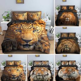 Fashion Digital Printing Lion Leopard Tiger Bedding Set Children Linen 3D Animal clothes Duvet Cover Home 210615