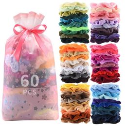 Hair Scrunchies Velvet Women Hairbands Elastic Hair Ties Ropes Solid Ponytail Holder Girls Hair Accessories 60pcs 1 lot DW5972