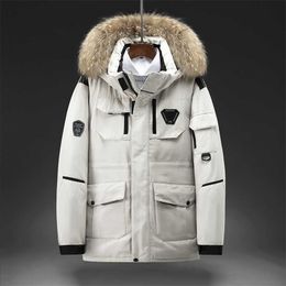 Winter Men Solid Colour Parkas White Duck Down Men's Stand Collar Warm Thick Jacket Male Detachable Hat Casual Parka Coat 211214
