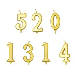 Vela de bolo de aniversário com padrão de número dourado, parafina, decoração de festa de aniversário de crianças douradas com caixa de PVC