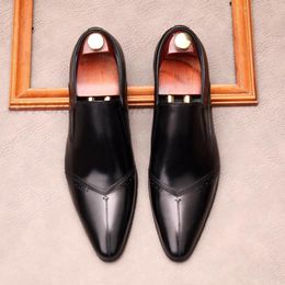 2020 Mens Penny Loafers Genuine Leather Black Wine Red Slip On Mens Dress Shoes Pointed Wedding Office Casual Business Shoes