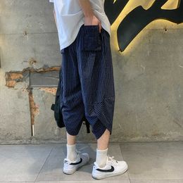 2021 Fashion Men Beach Wide Legs Pants Korean Style Clothing Male Trousers Cotton Calf-Length Bloomers Pants Men Streetwear X0723