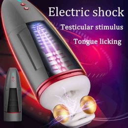 Nxy Men Masturbators Electric Shock Vibrating Male Masturbator Realistic Vagina Licking Electrical Stimulation Testis Masturbation Sex Toys for 1210