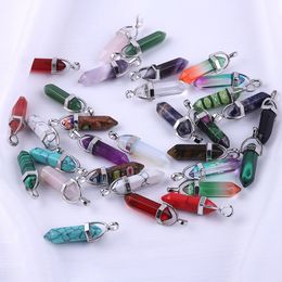 Hexagon Prism Style natural Stone Pendant agate quartz Bullet Shape Point crystal Healing Jewelry DIY Necklace Earrings