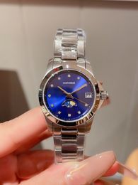 Famous Brand Stainless Steel Quartz Watch Women Geometric Sun and Star Watches Silver Digital Calendar Dial Ladies clock 30mm