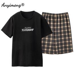 Pajamas Men Cotton Sleepwear Summer Shorts Leisure Homewear Black Color Letter Printing Pijamas Plus Size Sporty Sleep Wear 4xl 210812