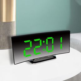 Alarm Digital Large Curved Screen LED Mirror Clock Snooze Function USB Charging Suitable for Living Room Bedroom 210310