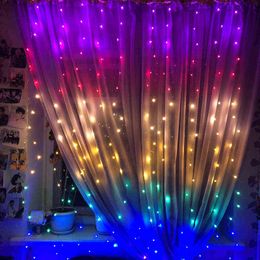 1.5X2M Rainbow Curtain Lights LED String Garland Fairy Icicle Decorative Lights for Christmas Party Bedroom Wall Wedding Decor 211109