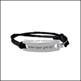 Charm Bracelets Jewellery Never Give Up Leather Bracelet Inspirational Word Letter Bangle For Women Men Fashion Friendship Gift Drop Delivery