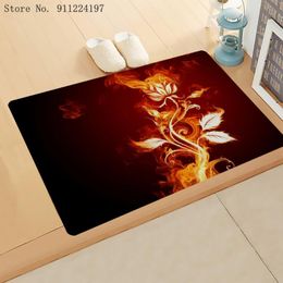 Carpets 3D Flame Flower Print Kitchen Entrance Door Mat Coral Velvet Carpet Dandelion Pattern Indoor Floor Mats Non-Anti-Slip Rug