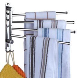 Towel Racks Bathroom Rack Rotating Holder Wall Mounted Stainless Steel Swivel 2/3/4 Bar Shelf