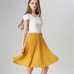 ANASUNMOON Women Chiffon Pleated Skirt Vintage High Waist Tutu s Saia Midi Rokken Summer Style Jupe Femme 210621