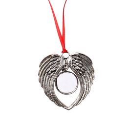 Sublimation Angel Wings Pendant Heat Printing Christmas Ornament Thermal Transfer Pendants Metal Home Festival Decor Customised Gift A02