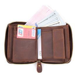 Genuine Leather Men's Short Wallets with Card Holder Vintage Leather Male Purse Zipper Wallet for Man