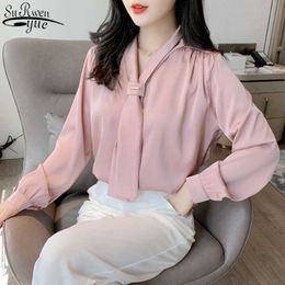 V-neck Women Tops and Blouses Long Sleeve Autumn Shirt Women Chiffon Blouse Loose Clothes Korean Style Office Lady Shirt 10842 210527