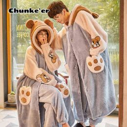 Couple Pajamas Women Autumn And Winter Coral Velvet Men's Thickened Plush Long Nightgown Flannel Warm Bathrobe Set pajama set 211109