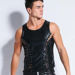 Bras Sets Male Sexy Exotic Tanks Gay Erotic Lingerie Men Sex Party Costume Adult Night Club Clothes Gothic Faux Leather Dress Sexual Wear