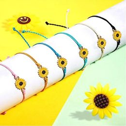 Daisy Woven Rope Bracelet Adjustable Black Pink Rope Flower Charm Handmade Best Friendship for men and women