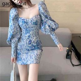 Womens Sexy Floral Print Bodycon Party Dress Long Sleeve Elegant Lady Mini Spring Autumn Female es 210601