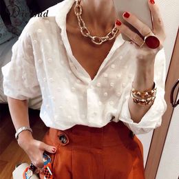 DICLOUD Sexy Fashion Woman White Blouses Long Sleeve Beach Tunic Elegant Dot Shirt Casual Chiffon Blouse Black Female 210225