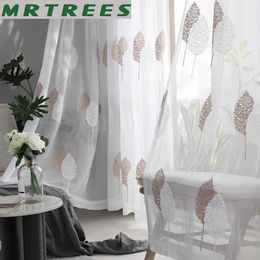 MRTREES Embroidered Tulle Curtains for Living Room Bedroom Curtains for Kitchen Window Sheer Modern Voile Curtain Drapes Custom 210712