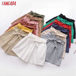 Tangada Women Summer Cotton Shorts with Slash Strethy Waist Pockets Female Retro Basic Casual Shorts Pantalones 4A3 210609