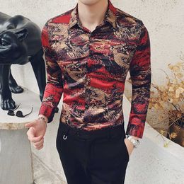 3D Dragon print Mens Casual Shirts Long Sleeve Slim Fit Dress Shirts Fashion Chemise Homme Night Club Social Streetwear Shirts 210527