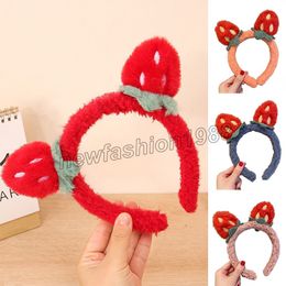 Girls Cute plush Strawberry Headband Autumn Winter Head Hoop Cartoon Faux Fur Hairbands Headwear Hair Accessories