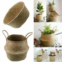 Storage Baskets Large Handmade Seagrass Basket Plant Flower Pot Toy Container Foldable Laundry Sundries Home Garden Decoration