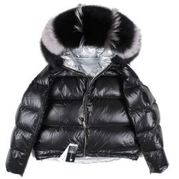 Maomaokong natural fur collar loose short down coat sliver white duck winter jacke t park 211108