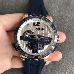 43MM highest quality men watch automatic 322-00-3/BQ All functions Working GMT Calendar Rubber Strap UN-32 sport wristwatch Relojes de lujo lusso Orologio