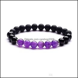 Beaded, Strands Bracelets Jewelrynatural Bracelet 8Mm Amethyst Frosted Black Agate Mix Stainless Steel Energy Stone Wrist Jewelry Drop Deliv