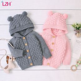 LZH 2021 Autumn Infant Hooded Knitting Jacket For Baby Clothes Newborn Coat For Baby Boys Girl Jacket Winter Kids Outerwear Coat 210226