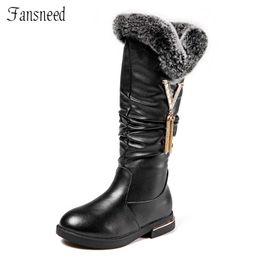 autumn and winter girls over knee boots children plus cashmere boots princess genuine leather snow boots with rabbit fur 210713