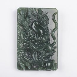 Wholesale Chinese hand carved xinjiang Hetian qing jade Dragon pendant jade stone necklace Lucky Amulet couple fine jewelry gift
