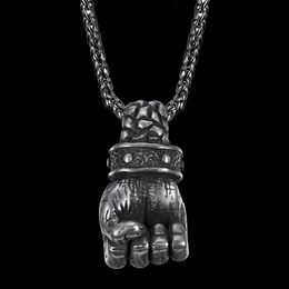 Pendant Necklaces Trendy Mens Stainless Steel Jewellery Vintage Fist Fitness Hand Chain Pendants Necklace Punk For Boyfriend Male Creativity G