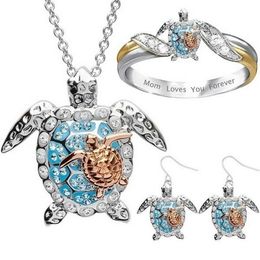 Fashion cute beach turtle necklace earrings ring Jewellery set women banquet accessories Valentines day romantic gifts