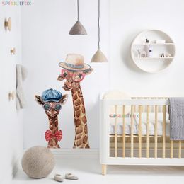 Creative Animal Mother and Child Giraffe with Glasses Wall stickers Home Decor Living Room Christmas Decorations Modern Poster 210308