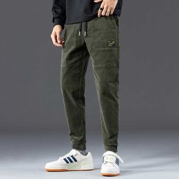 Ly Korean Style Fashion Men Jeans Loose Fit Spliced Designer Corduroy Casual Cargo Pants Streetwear Hip Hop Joggers Trousers