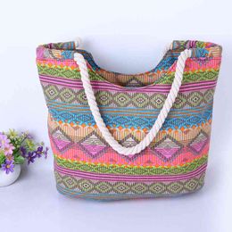 Wholale woman fashion colorful ethnicity summer bag cheaper customized canvas handbag tote beach bag
