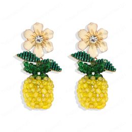 Bohomian Cute Flower and Pineapple Dangle Earring Women Trendy Handmade Resin Beads Drop Earrings Jewelry