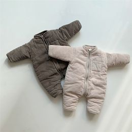 MILANCEL Baby Rompers Winter Boys Suit Corduroy Girls Jumpsuits Fur Lining Baby Snowsuit 210312