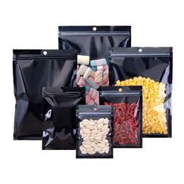 1000Pcs/Lot Black Resealable Smell Proof Flat Zipper Lock Aluminium Foil Bag Clear Front Hang Hole Packing Bag for Food Storage