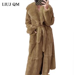 plus size Coat Winter Women Thick Warm X-Long Faux Fur Jacket Female High Quality Fluffy Rabbit Fur Coat Plus Size Loose Parkas 211007