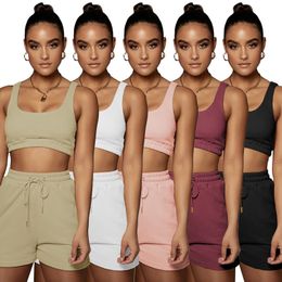 Summer tracksuits Women jogger suit tank top crop top+shorts running two piece set plus size 2XL outfits embroidery s sportswear sleeveless T-shirt+shorts 4635