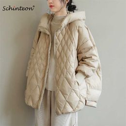 Schinteon Korean Style Women Down Jacket Over Size Short Coat Loose Warm Autumn Winter Casual Outwear Top Quality 211018