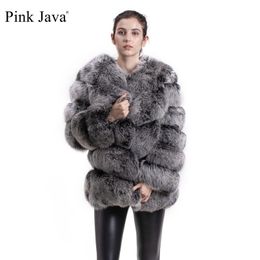 pink java 8066 high quality women real fur coat wihter warm thick fur jacket genuine fur short coat long sleeves 211018