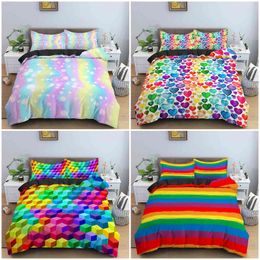 Rainbow Printing Bedding Set Colourful Stripe Duvet Cover Microfiber Quilt/Comforter King Queen Size Bedclothes 210615